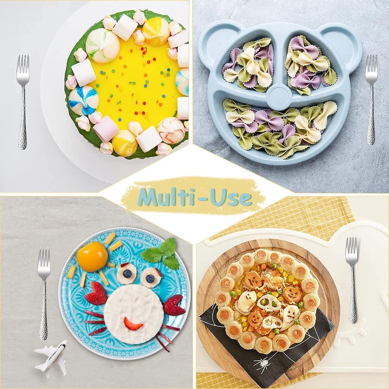 TeamFar Toddler Forks, Stainless Steel Toddler Utensil Silverware Baby Forks for Self Feeding at Home & Preschool, Healthy & Non Toxic, Mirror Polished & Hammered Handle, Dishwasher Safe, Set of 6 - Image 3